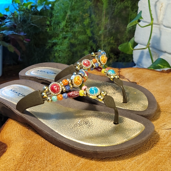 Brightly Beaded Flip Flops - Picture 1 of 10